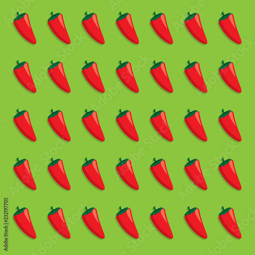 Red chilli pepper pattern on a green background