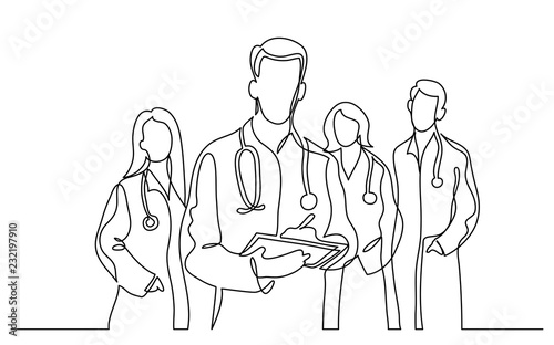 continuous vector line drawing of team of doctors photo