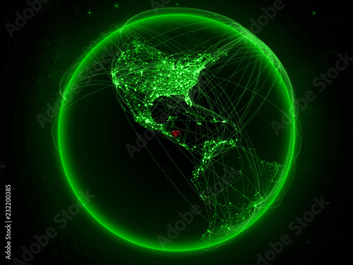 Honduras from space on planet Earth with green network representing international communication, technology and travel.