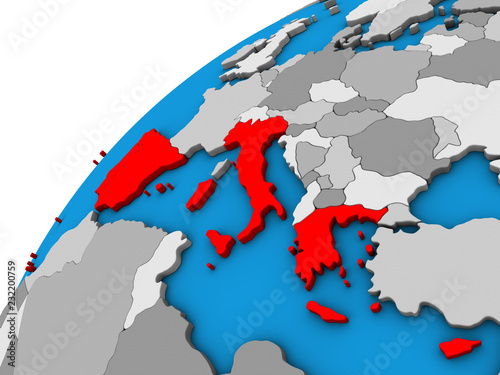 Southern Europe on 3D globe.