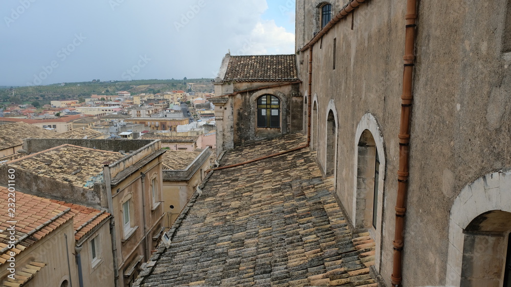 City of Noto. Province of Syracuse, Sicily. View of the roofs of the city from a balcony of the San Carlo church bell tower.