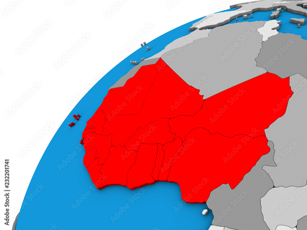 Fototapeta premium Western Africa on 3D globe.