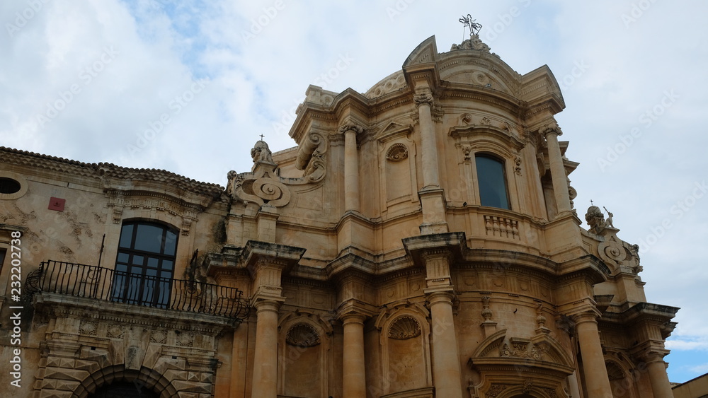 City of Noto. Province of Syracuse, Sicily. Facade of San Domenico church, design and built by architect Rosario Gagliardi. It´s one of the most beautiful examples of the Sicilian baroque style.