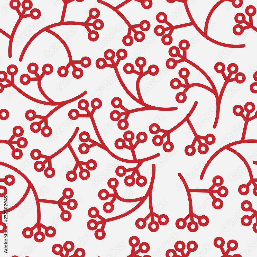 Christmas seamless pattern in white and red traditional colors. Simple  clean monoline illustrations. Wrapping paper design or fabric textile  holidays idea. Christmas tree and snow flakes decoration Stock Vector