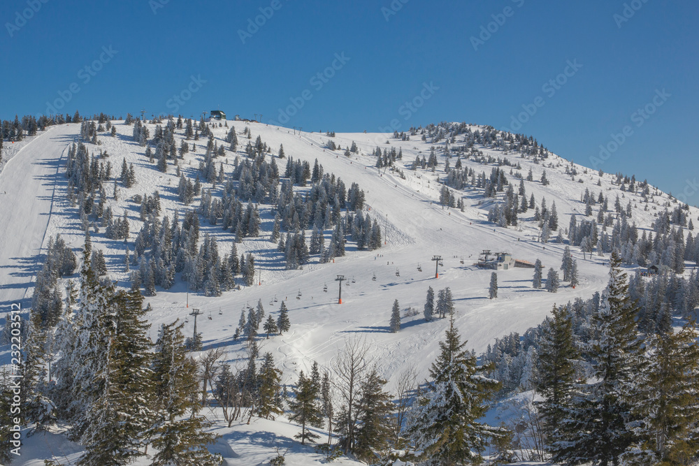 Panoramic view on skiing resort during winter 