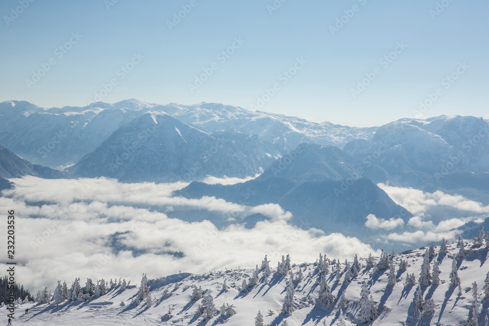 Panoramic view on Austrian Alps in winter