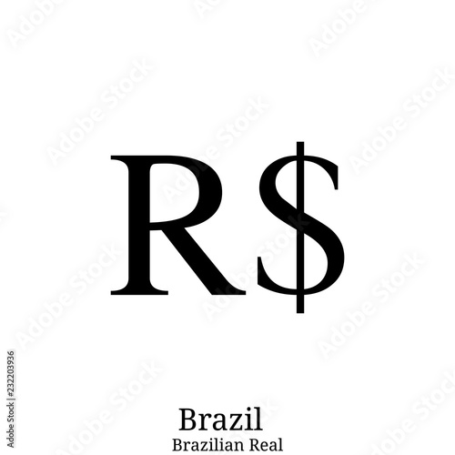 Black  Brazilian Real currency symbol isolated on white background