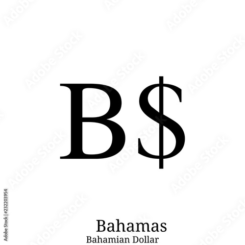 Black  Bahamian Dollar currency symbol isolated on white background