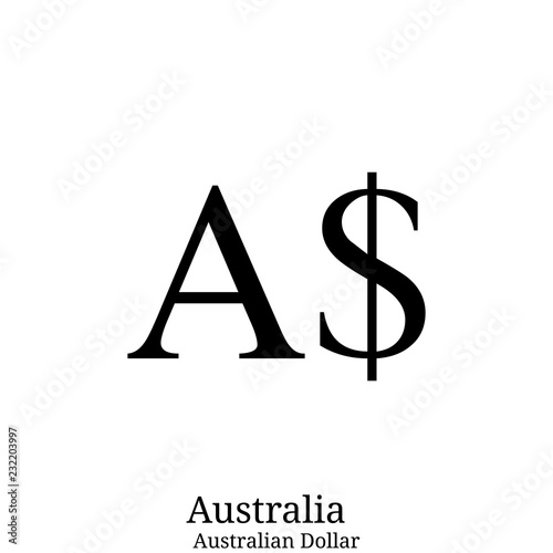 Black  Australian Dollar currency symbol isolated on white background