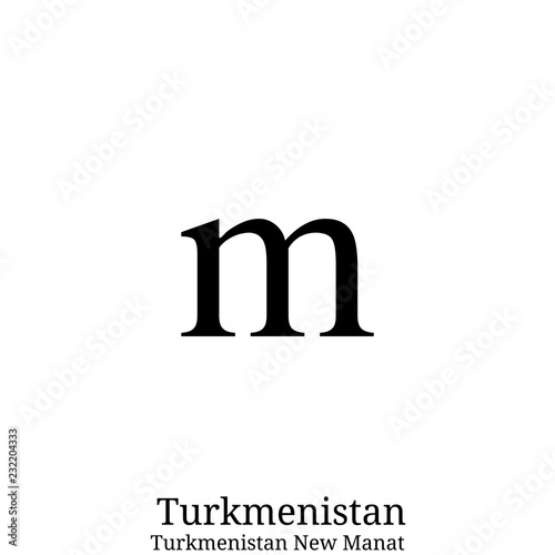 Black  Turkmenistan New Manat currency symbol isolated on white background