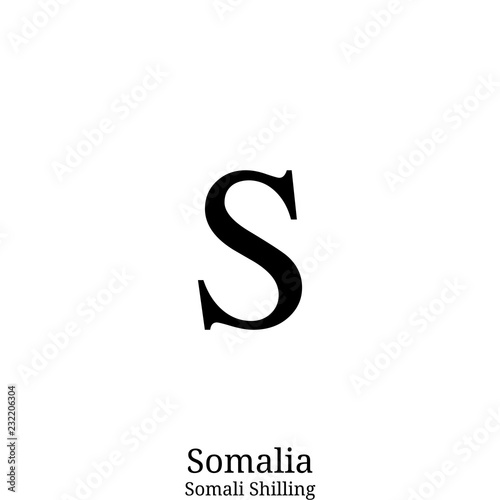 Black  Somali Shilling currency symbol isolated on white background