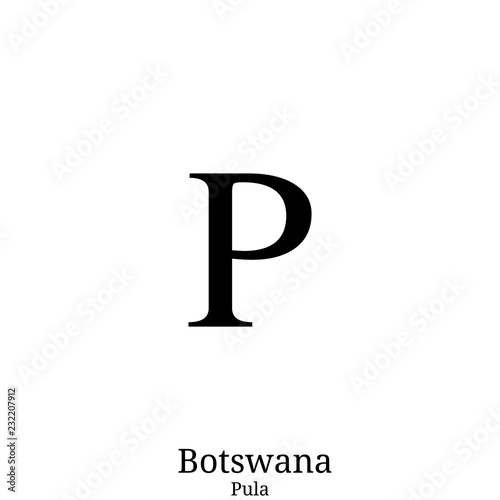 Black  Pula currency symbol isolated on white background