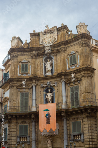 The famous baroque Quattro Canti square in Palermo, Sicily, Italy.