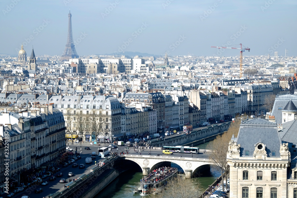 Fototapeta premium View over Paris towards Eiffel Tower from Notre Dame
