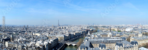 View over Paris towards Eiffel Tower from Notre Dame