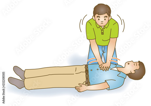 応急手当イラスト79：救急蘇生法・胸骨圧迫