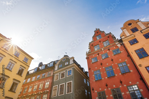 Typical colorful houses on streets of Old Town in Tallinn