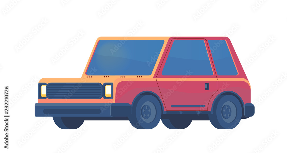 Urban family car. Sport utility vehicle. SUV. Crossover or off-road auto. Vector flat illusration.