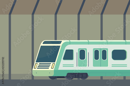 Passanger modern electric high-speed train. Railway subway or metro transport in tunnel. Underground train Vector illustration flat style.