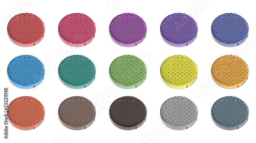 round fifteen color icon set 3d rendering on white background