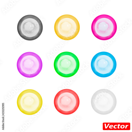 Condom in vector isolated on white background.Condoms are multicolored in the vector.Condoms in the assortment vector illustration.