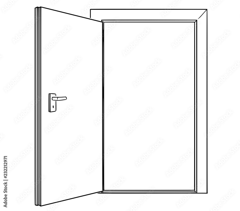 Cartoon Drawing Conceptual Illustration Of Inviting Open Door Stock Vector Adobe Stock