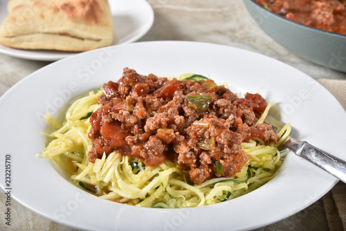 Healthy zucchini noodle spaghetti