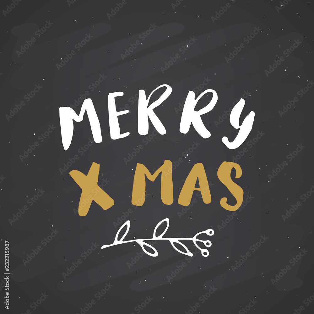 Merry Christmas Calligraphic Lettering. Typographic Greetings Design. Calligraphy Lettering for Holiday Greeting. Hand Drawn Lettering Text Vector illustration on chalkboard background