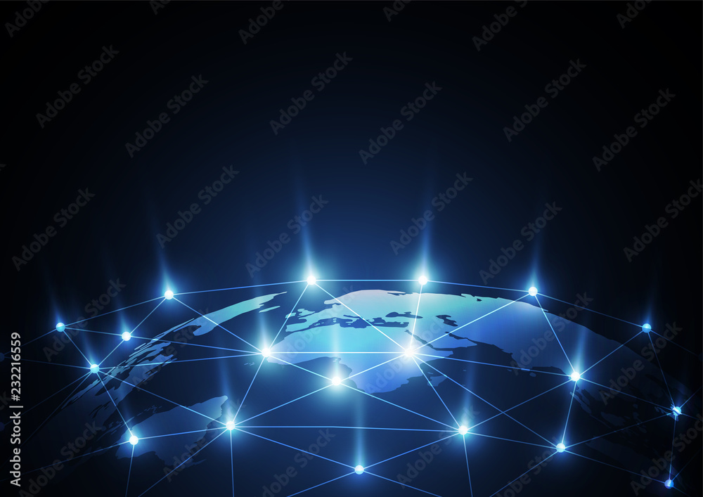 Fototapeta premium Global network connection. World map point and line composition concept of global business. Vector Illustration
