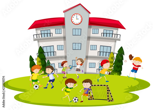 Boys playing football at school