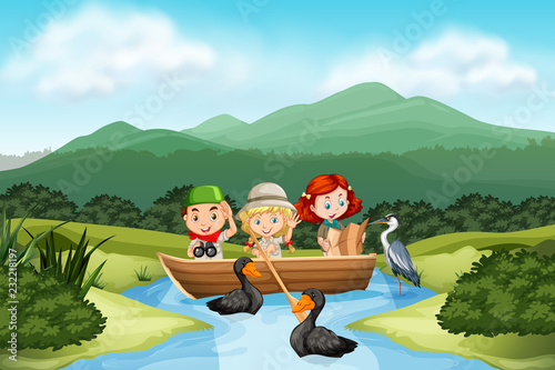 Camping children in the nature