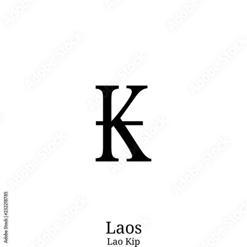Black  Lao Kip currency symbol isolated on white background