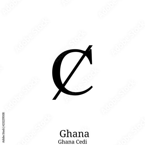 Black  Ghana Cedi currency symbol isolated on white background