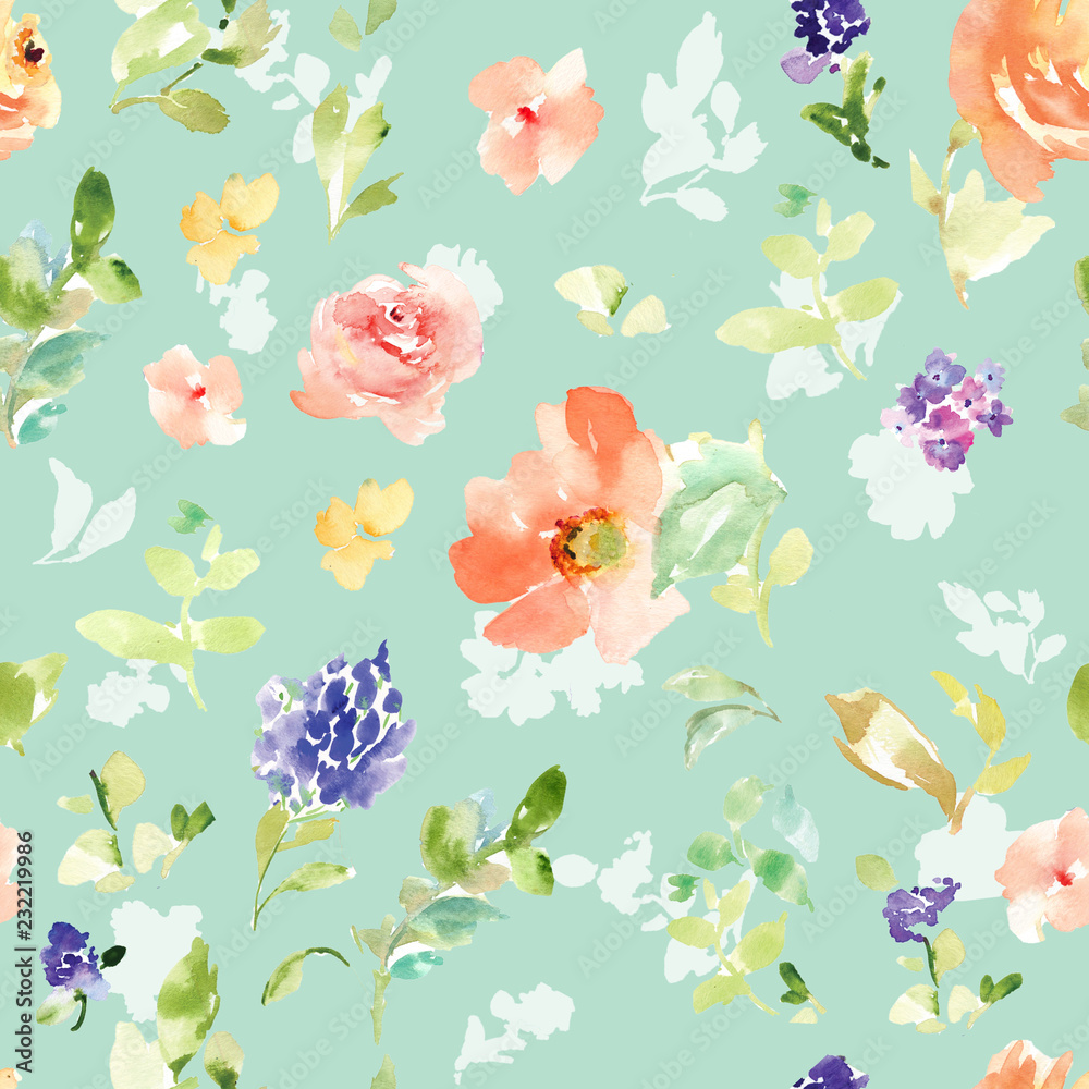Seamless Floral Pattern. Repeating Watercolor Flower Background