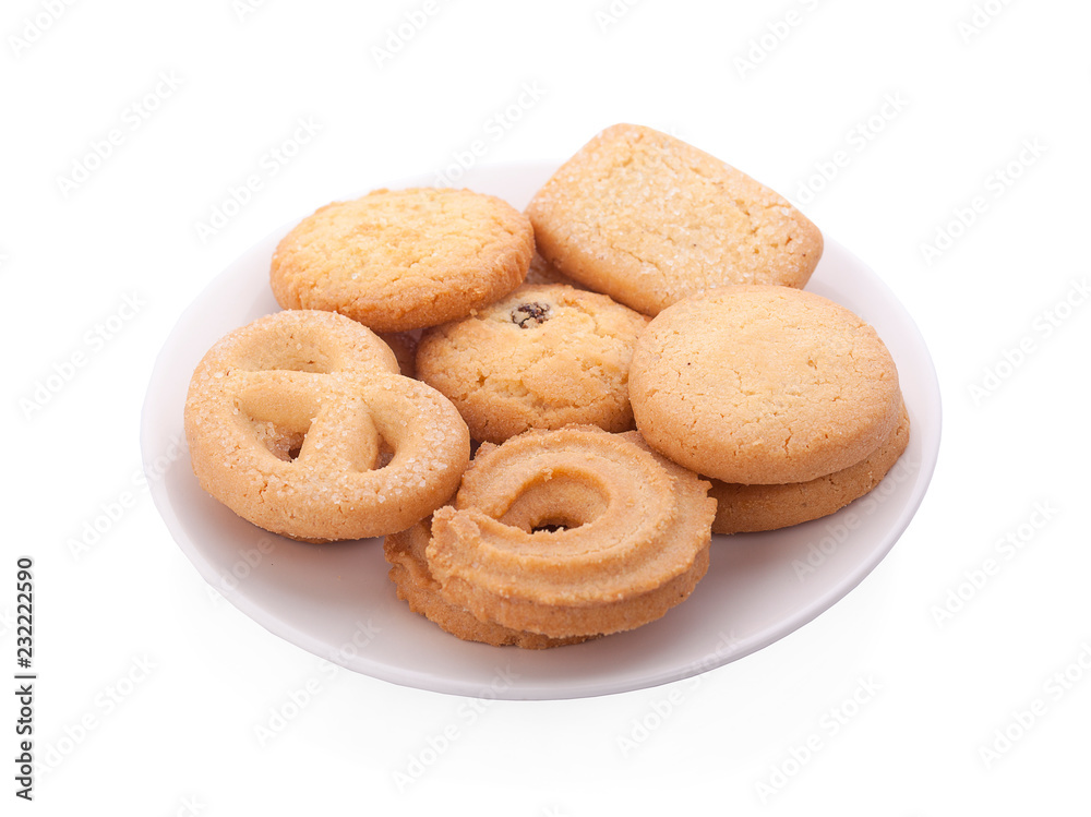 Danish butter cookies, butter cookies on white