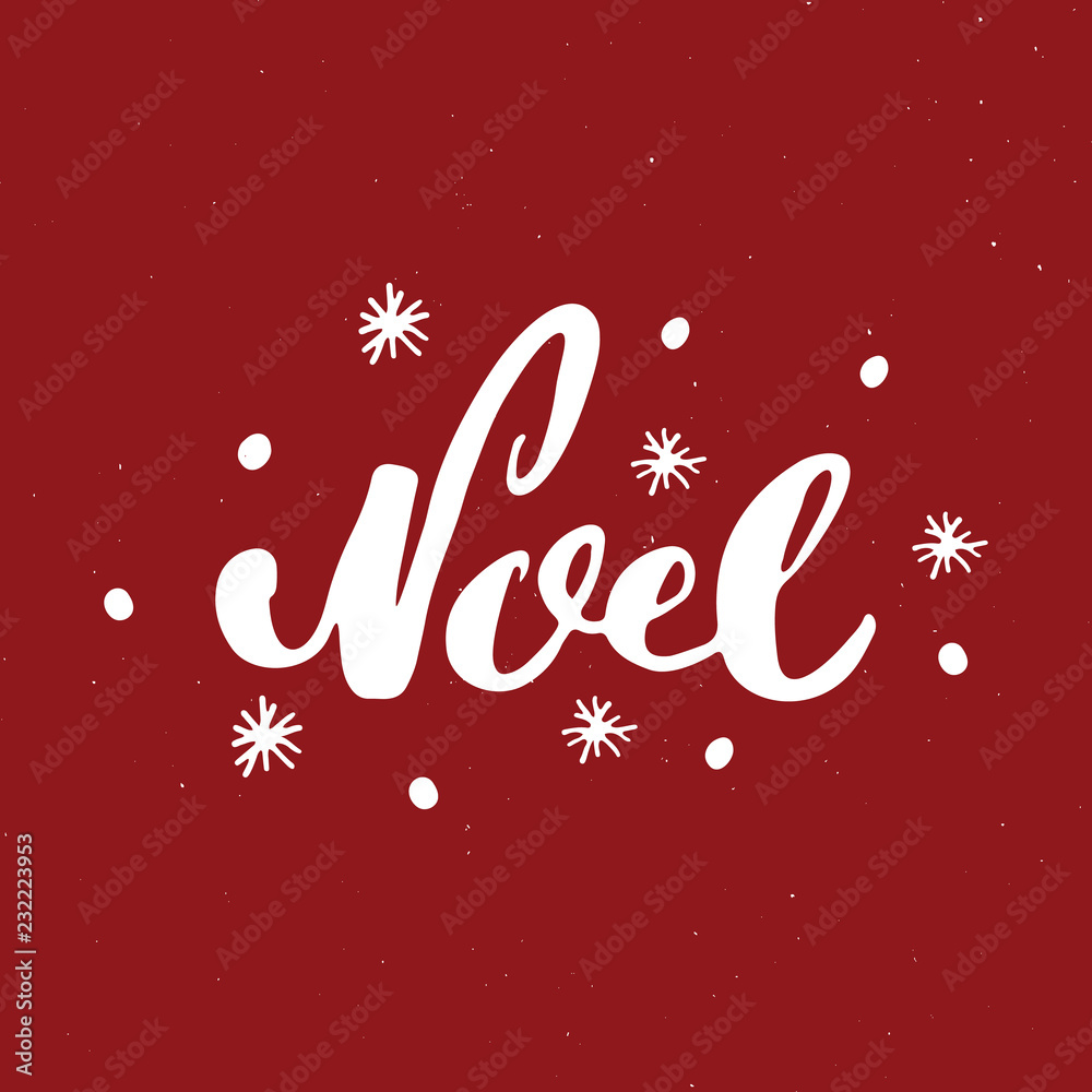 Merry Christmas Calligraphic Lettering Noel. Typographic Greetings Design. Calligraphy Lettering for Holiday Greeting. Hand Drawn Lettering Text Vector illustration