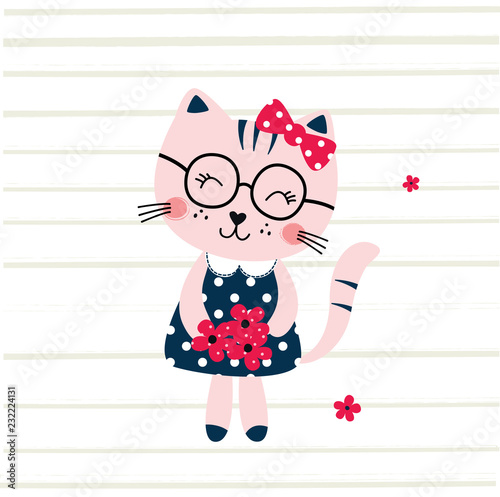 Cute vector illustration with funny cat