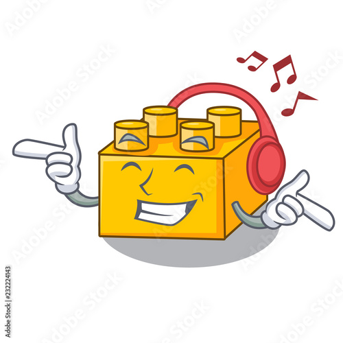 Listening music building Blocks tyos Isolated on cartoon photo