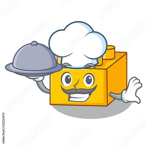 Chef with food building Blocks tyos Isolated on cartoon