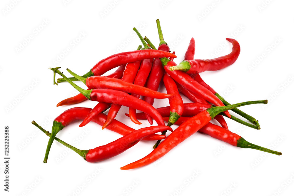 red chilli pepper isolated on white background, Food ingredients that give a spicy taste.