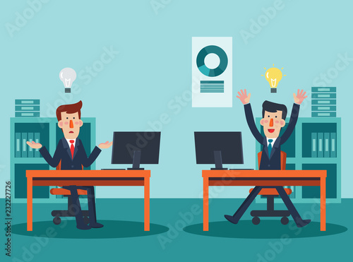 Businessmen working in office at computer. Concept of business competition