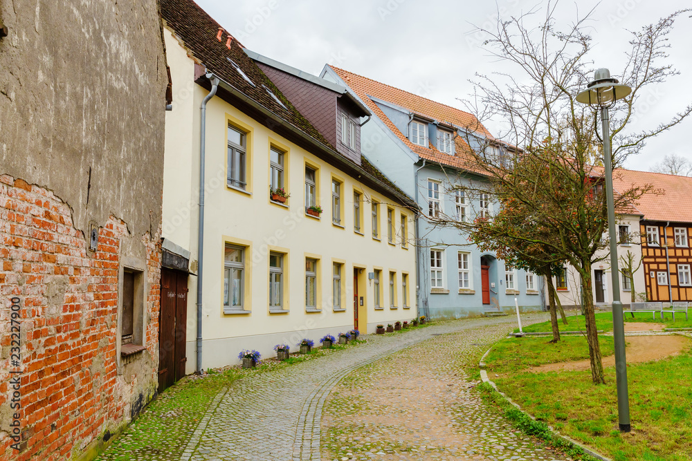 old town houses in the historical town of Wolgast, Germany