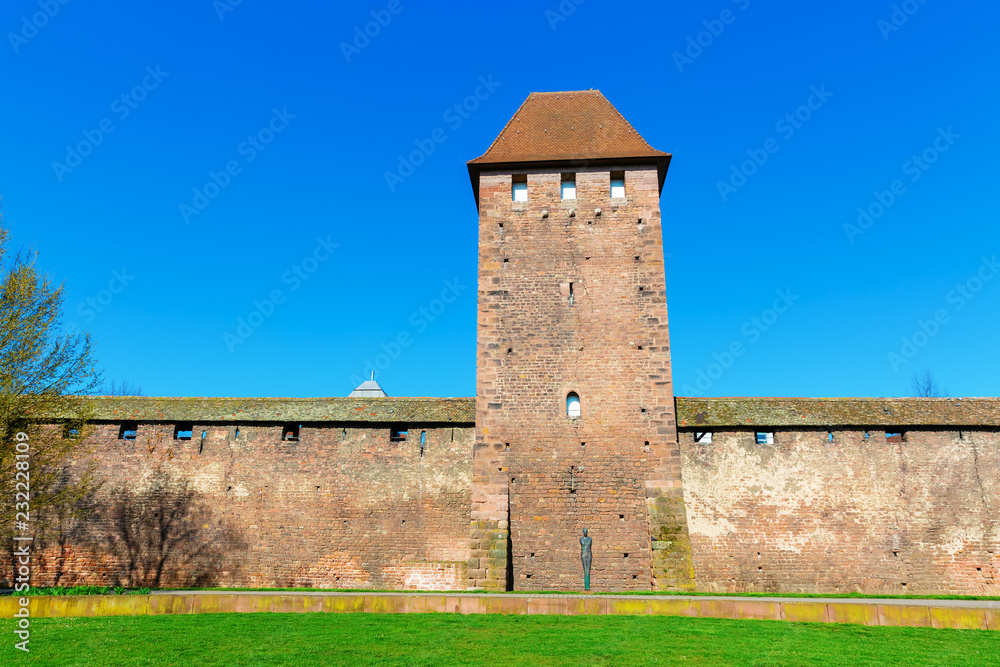 medieval Roman city wall with towers in Worms, Germany