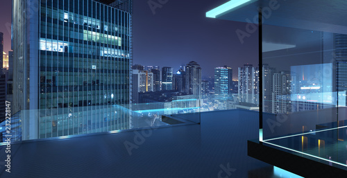 Canvas Print Modern glass balcony with Kuala Lumpur city skyline , night scene
