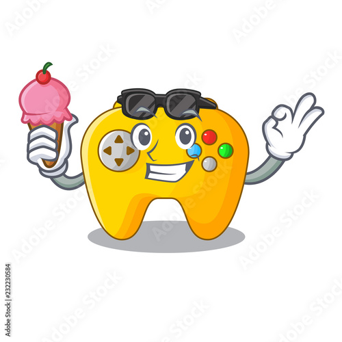 With ice cream video game controller shaped on charcter