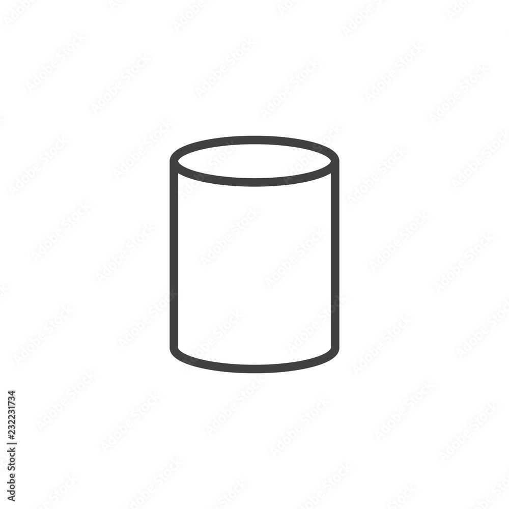 Cylinder geometrical figure outline icon. linear style sign for mobile concept and web design. Cylinder geometric shape simple line vector icon. Symbol logo illustration. Pixel perfect vector graphics - obrazy, fototapety, plakaty 