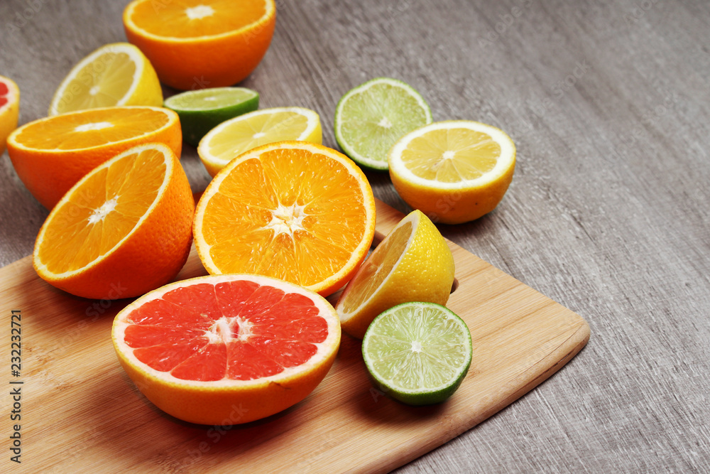 Mix of citrus fruits cut in different forms Mix of citrus fruits cut in different forms