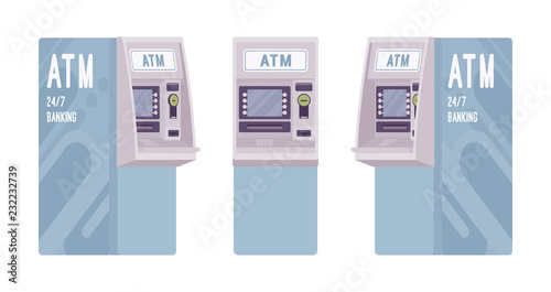 Automated teller machine in a light blue color