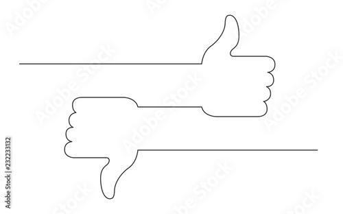 continuous line concept sketch drawing of social media like and dislike symbols