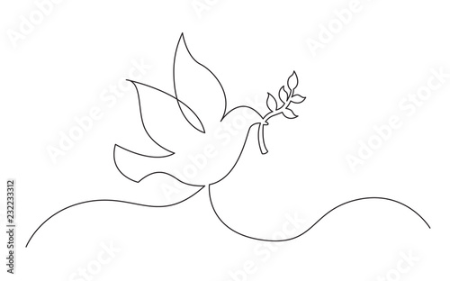 continuous line concept sketch drawing of dove with olive branch peace symbol